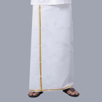 Men Layer White Dhoti With Gold Jari Border