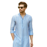 Men Full Sleeve Turquoise Blue Chanderi Silk Sequins Cotton Mandarin Collar
