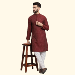 Men's Cotton Regular Textured Long Kurta Full Sleeves