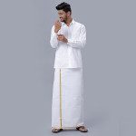 Men Layer White Dhoti With Gold Jari Border
