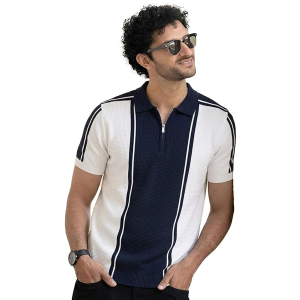 Men's Classic Polo T-Shirt | Zip Collar | Half Sleeves | Two-Tone Stripe Panel | Regular Fit