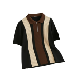 Men's Retro Cable-Knit Quarter-Zip Polo | Premium Textured Self-Design Half Sleeve T-Shirt for Men