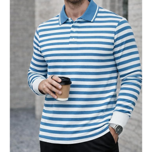 Men’s Premium Striped Polo T-Shirt | Long Sleeve Cotton Blend | Casual & Smart Wear-M6721