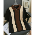 Men's Retro Cable-Knit Quarter-Zip Polo | Premium Textured Self-Design Half Sleeve T-Shirt for Men