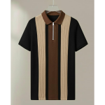 Men's Retro Cable-Knit Quarter-Zip Polo | Premium Textured Self-Design Half Sleeve T-Shirt for Men
