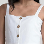 White Solid Button-Down A-Line Midi Dress