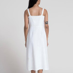 White Solid Button-Down A-Line Midi Dress