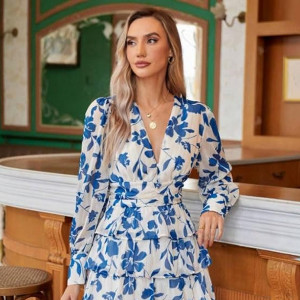 Ruffle Long Sleeve A-Line Mini Dress
